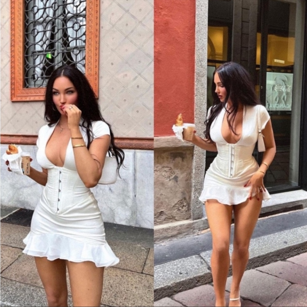HOUSE OF CB 'Tiana' Ivory Ruffle Corset Dress NWOT - Picture 2 of 11
